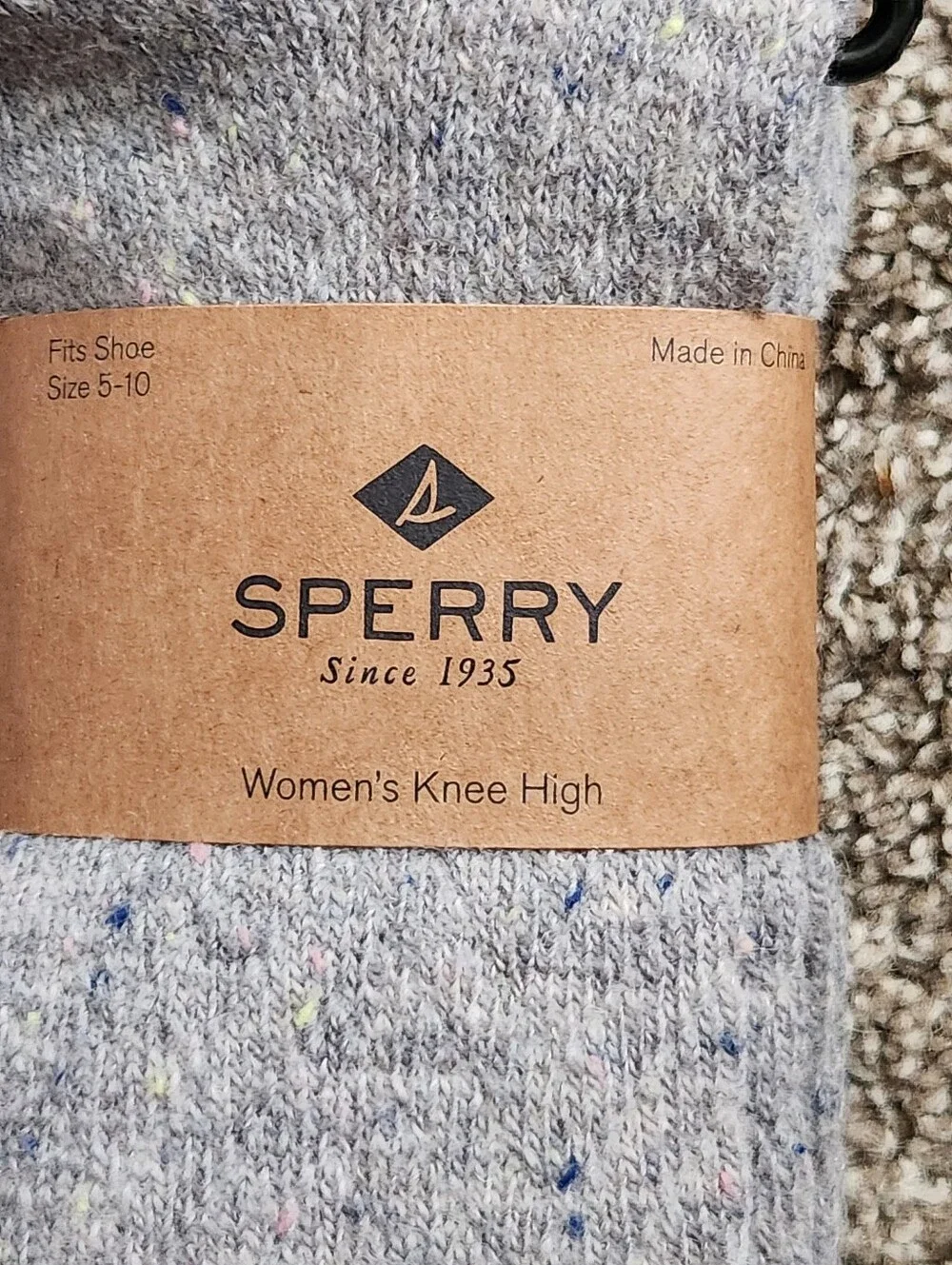 Sperry Women’s Knee High Socks Grey Griffin Tweed Speckled Socks Preppy New